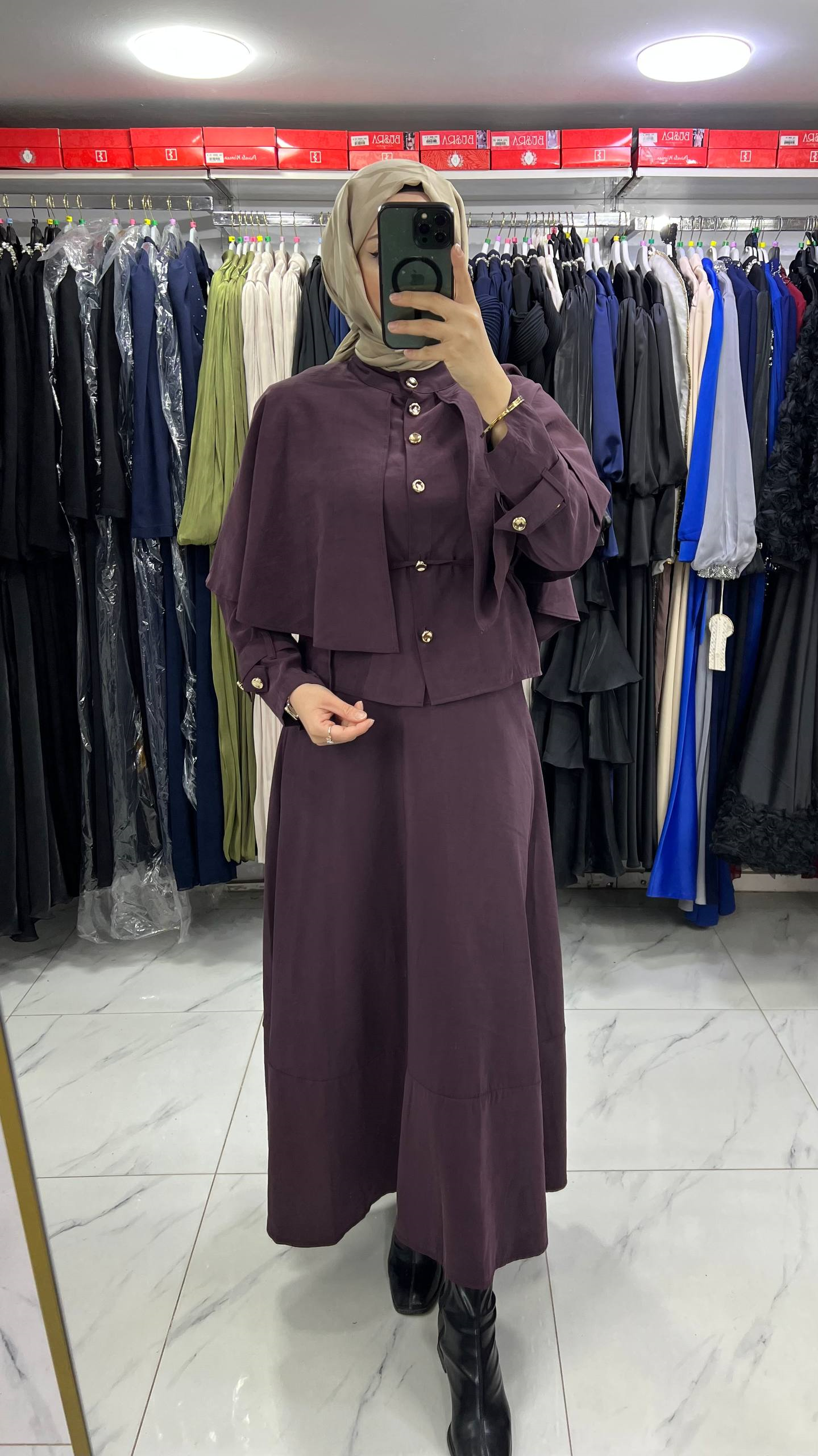 2934 Esvet Tencel Pantalonlu Takım MÜRDÜM