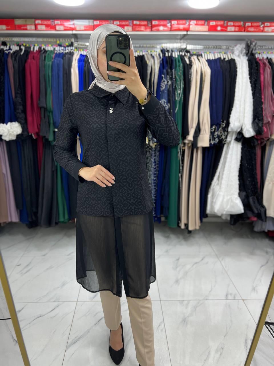 2957 Qetenn Jakar Şifon Tunik SİYAH