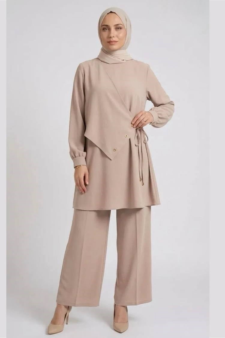 3491 Tripen Polo Krep Pantalonlu Takım BEJ