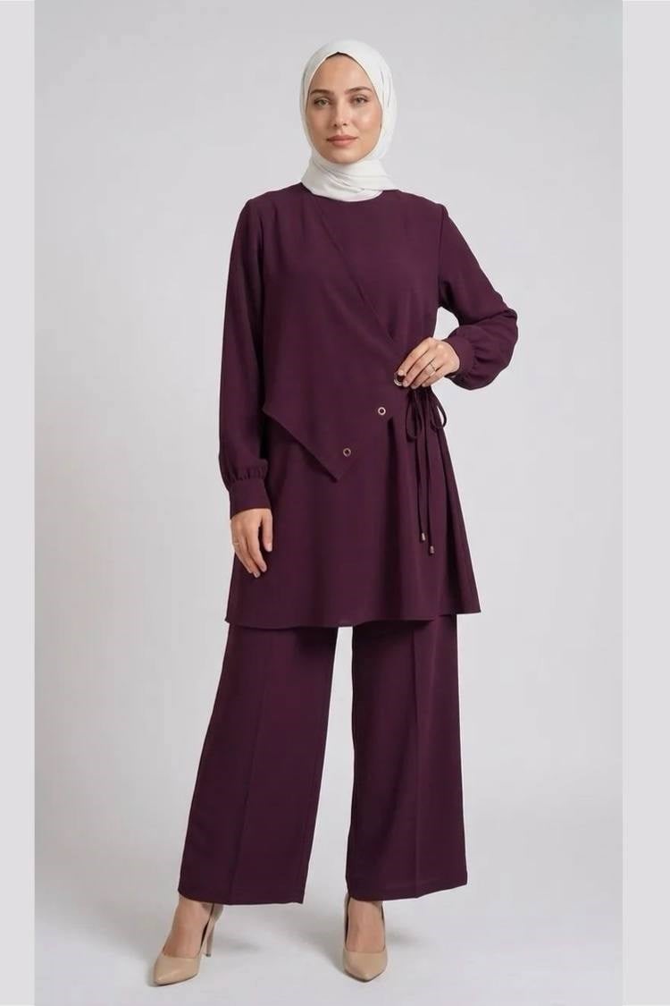 3491 Tripen Polo Krep Pantalonlu Takım MÜRDÜM