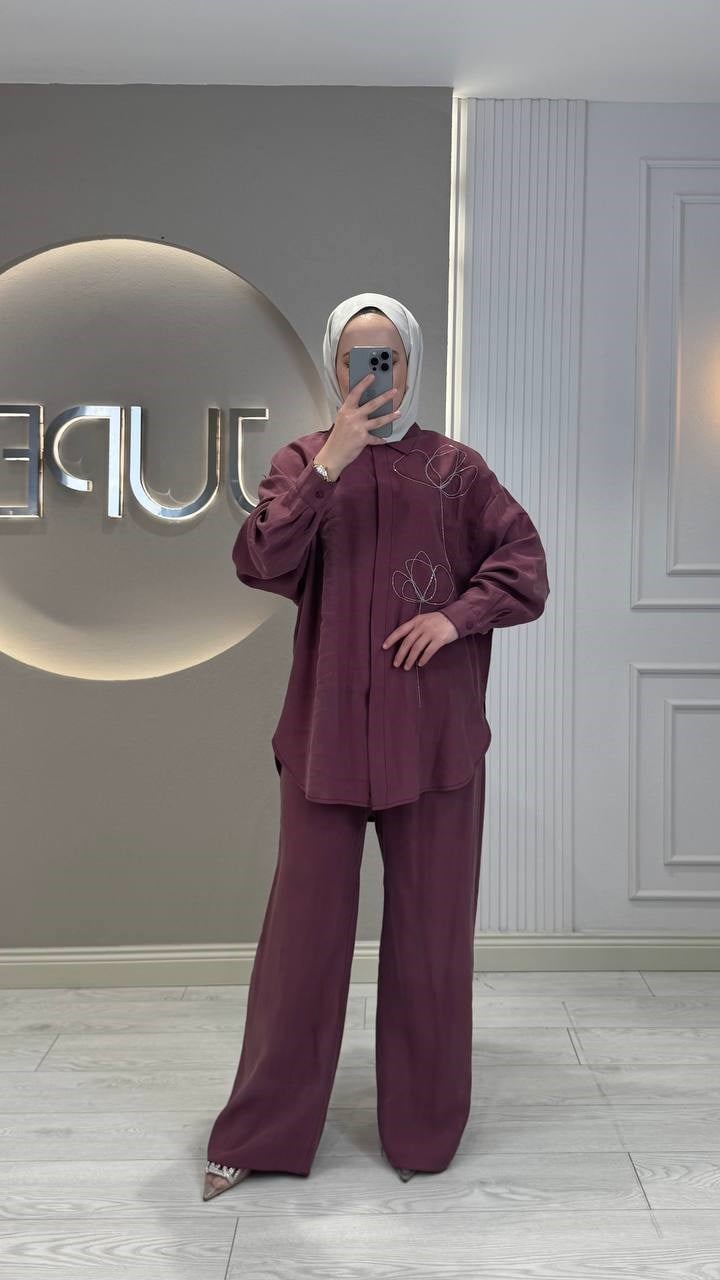 8616 Jupe Pantolonlu Takım MÜRDÜM