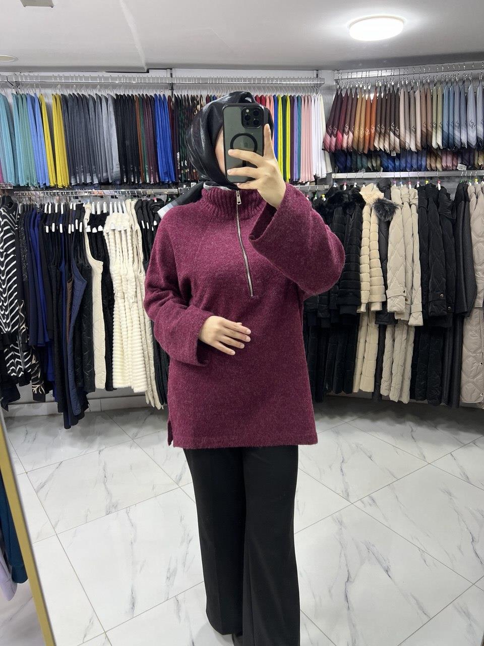 94038 Allday Yarım Fermuarlı Triko Kazak BORDO