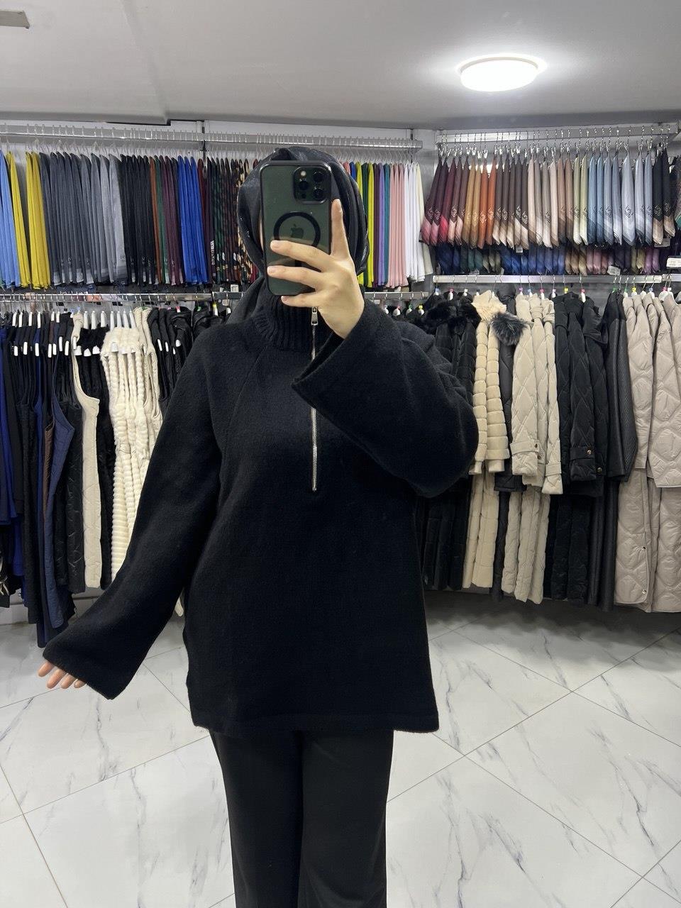 94038 Allday Yarım Fermuarlı Triko Kazak SİYAH
