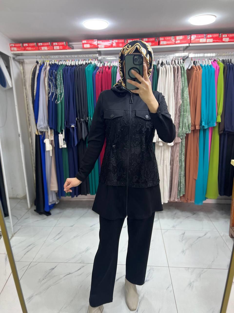 A1447 Haya Modal Sim Güpürlü Takım SİYAH