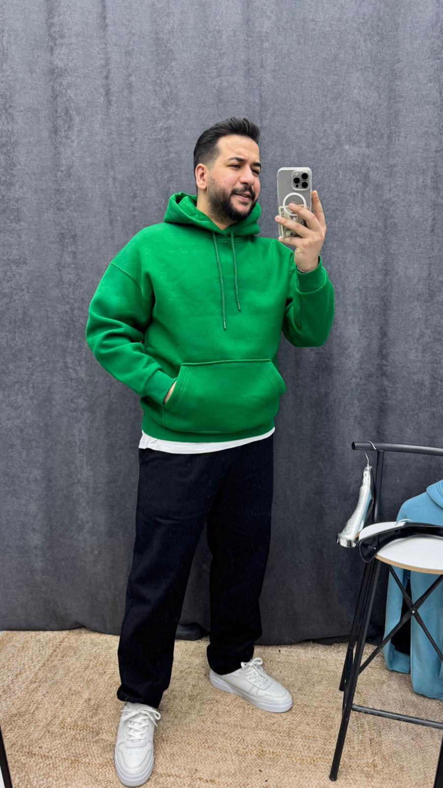 3 İplik Oversize Basic Şardonlu Sweat Benetton Yeşil