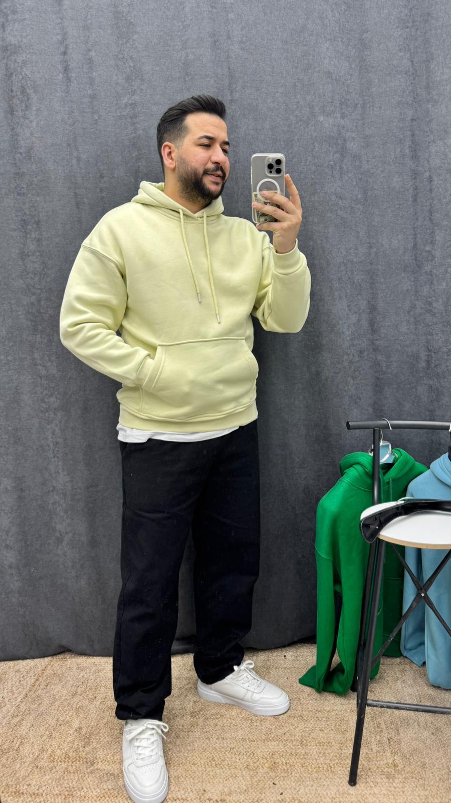3 İplik Oversize Basic Şardonlu Sweat Limon Sarısı