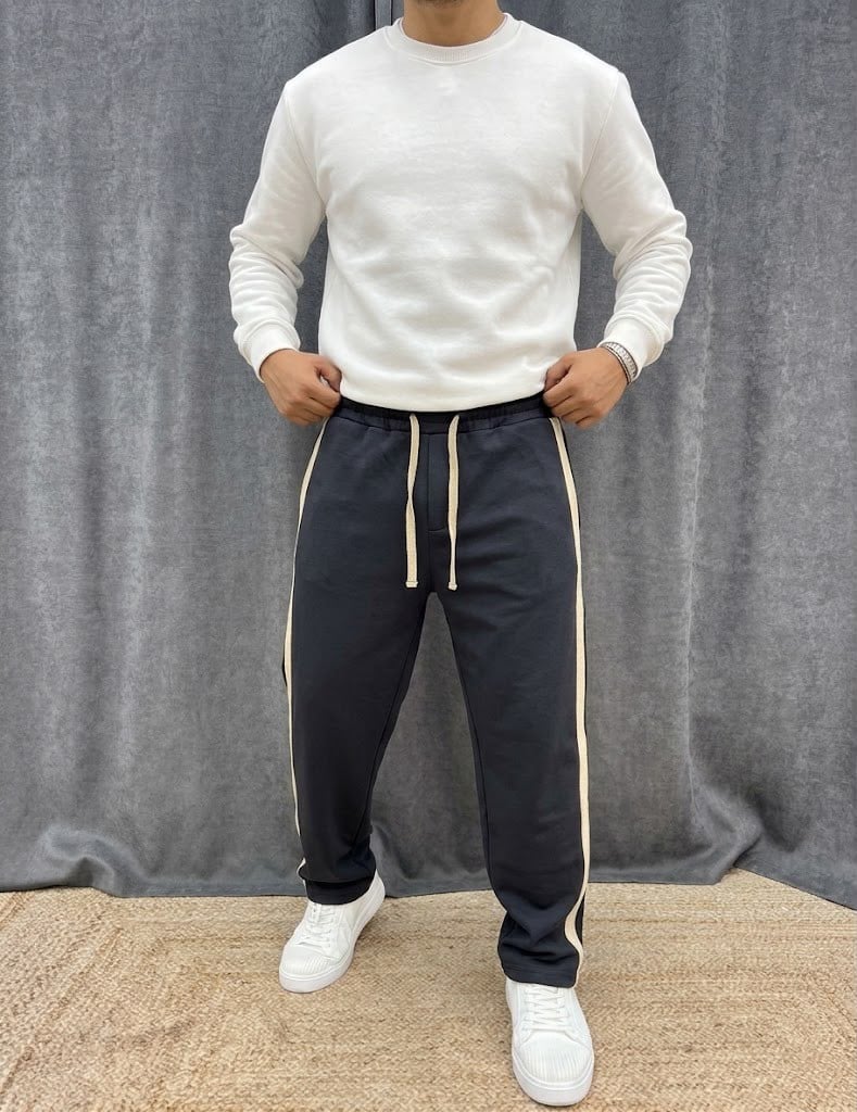 HASIR ŞERİTLİ BAGGY 3 İPLİK FÜME EŞOFMAN 