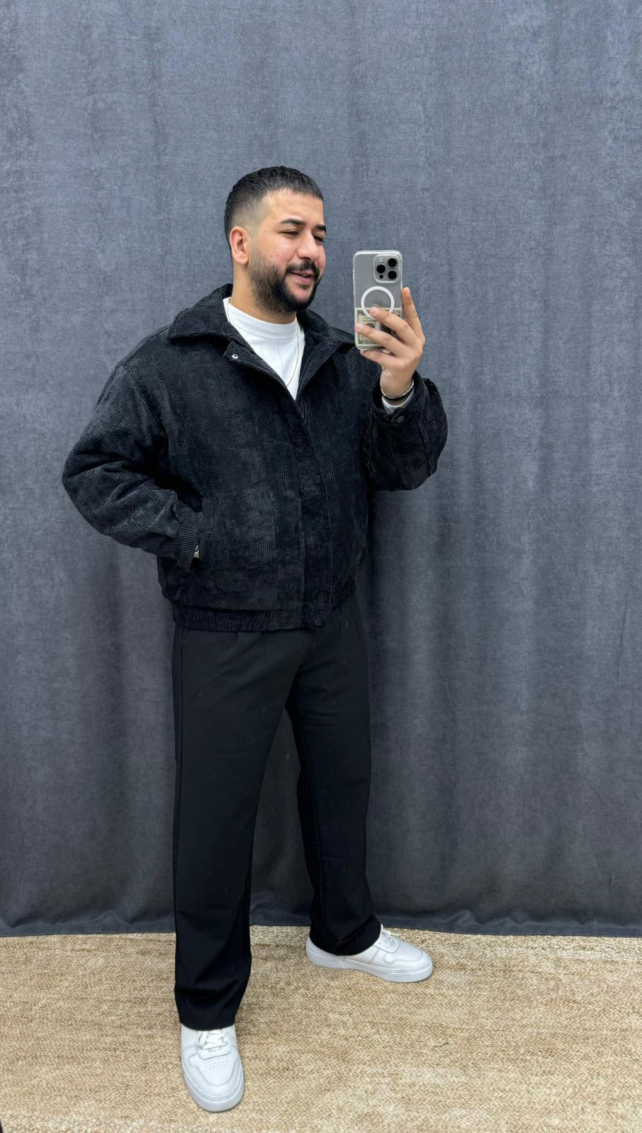 Kadife Şişme Oversize Mont Siyah