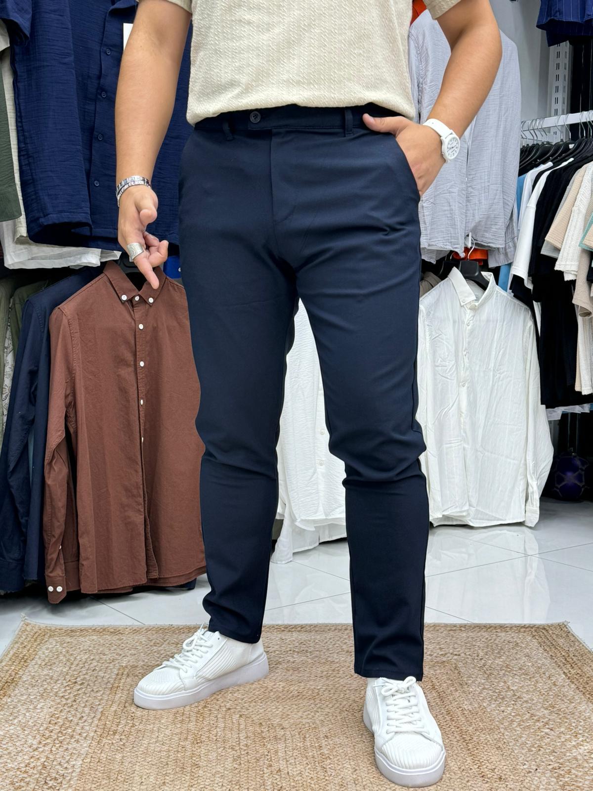 Kısa Dil Slim Fit Likralı Kumaş Pantolon Lacivert