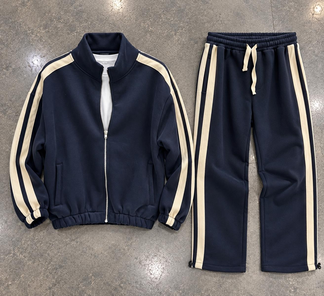OVERSIZE HASIR ŞERİTLİ LACİVERT TAKIM
