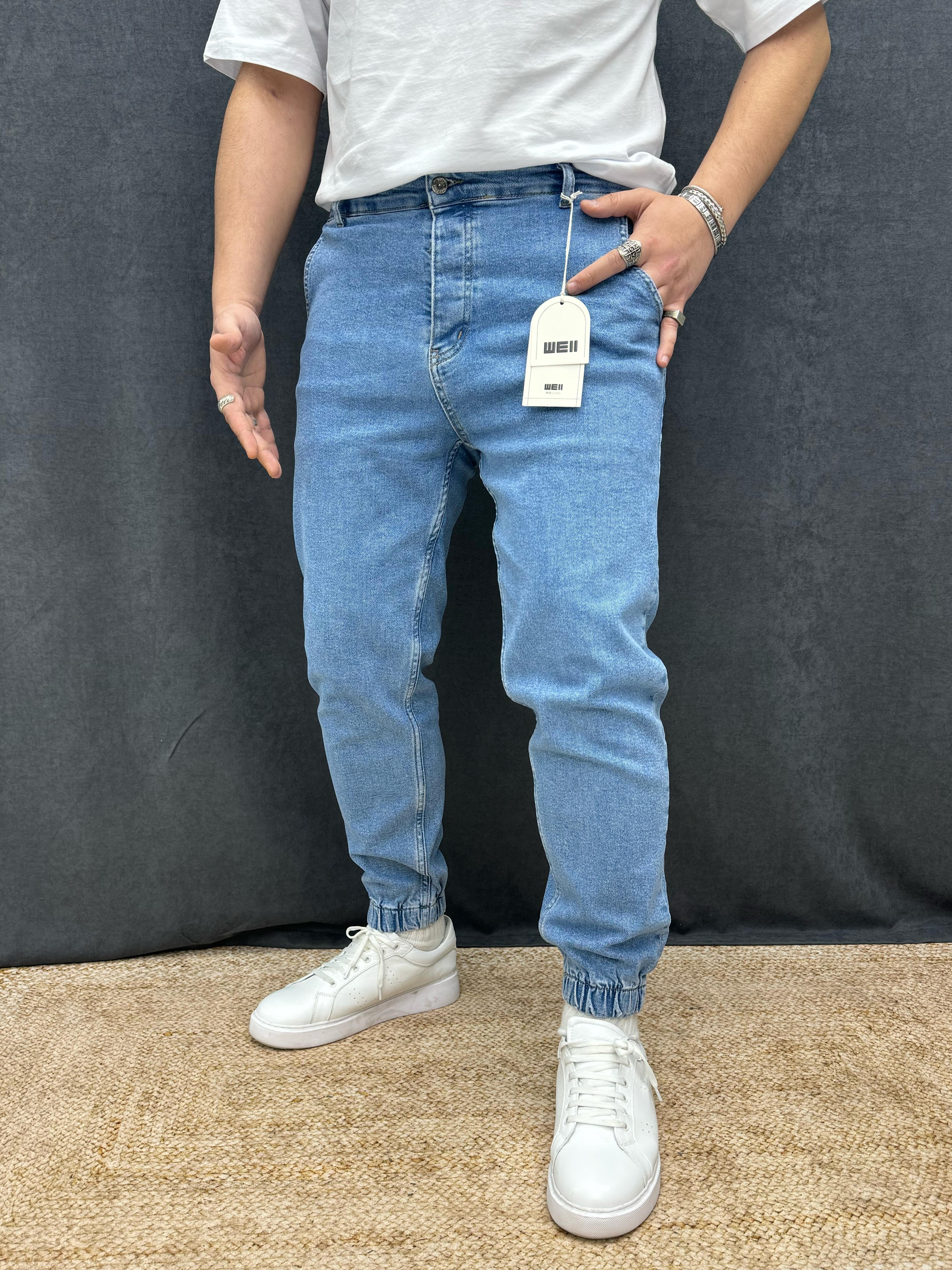 Paça Lastik Full Likralı Pantolon Açık Mavi