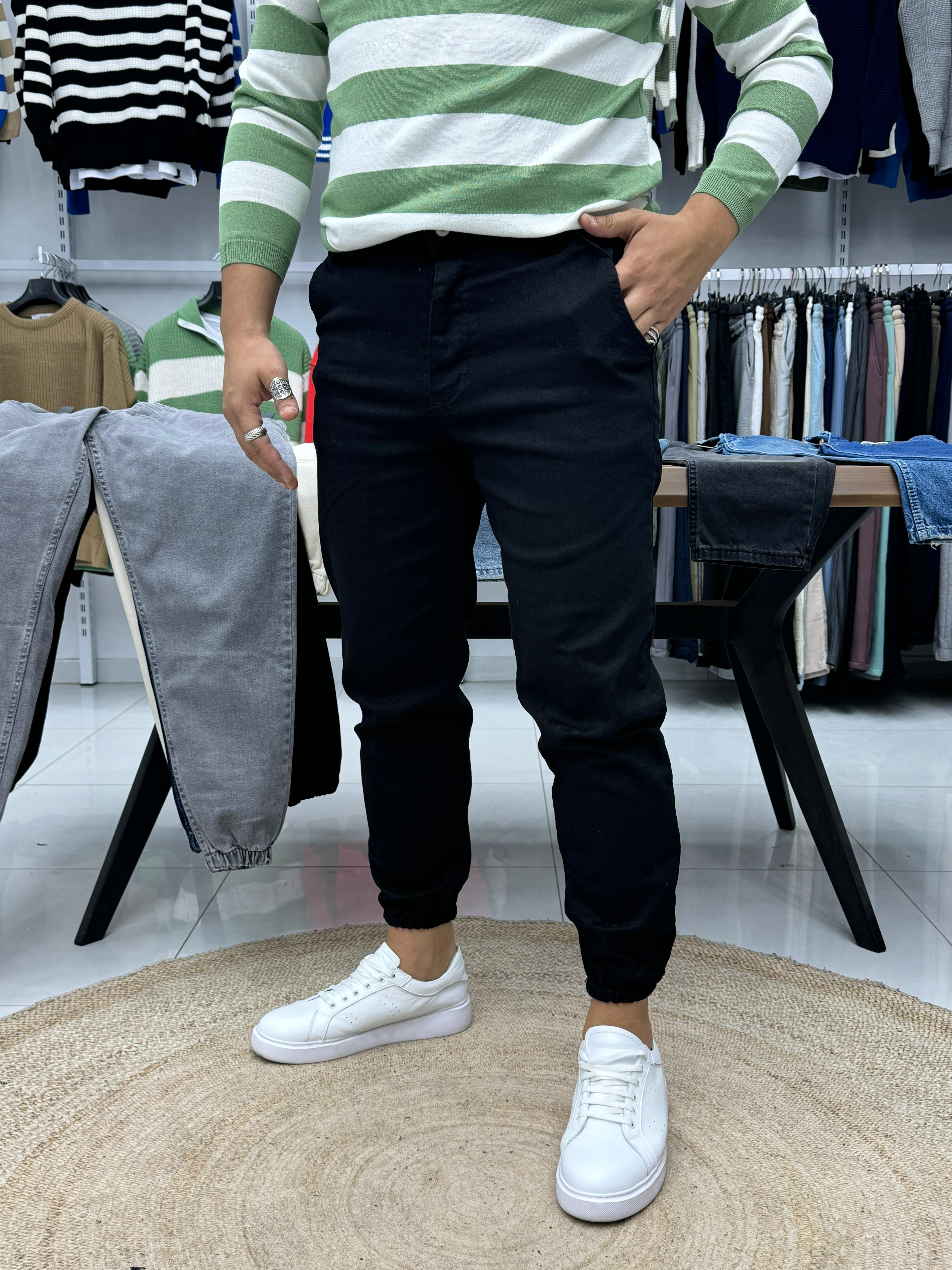 Paça Lastik Full Likralı Pantolon Siyah