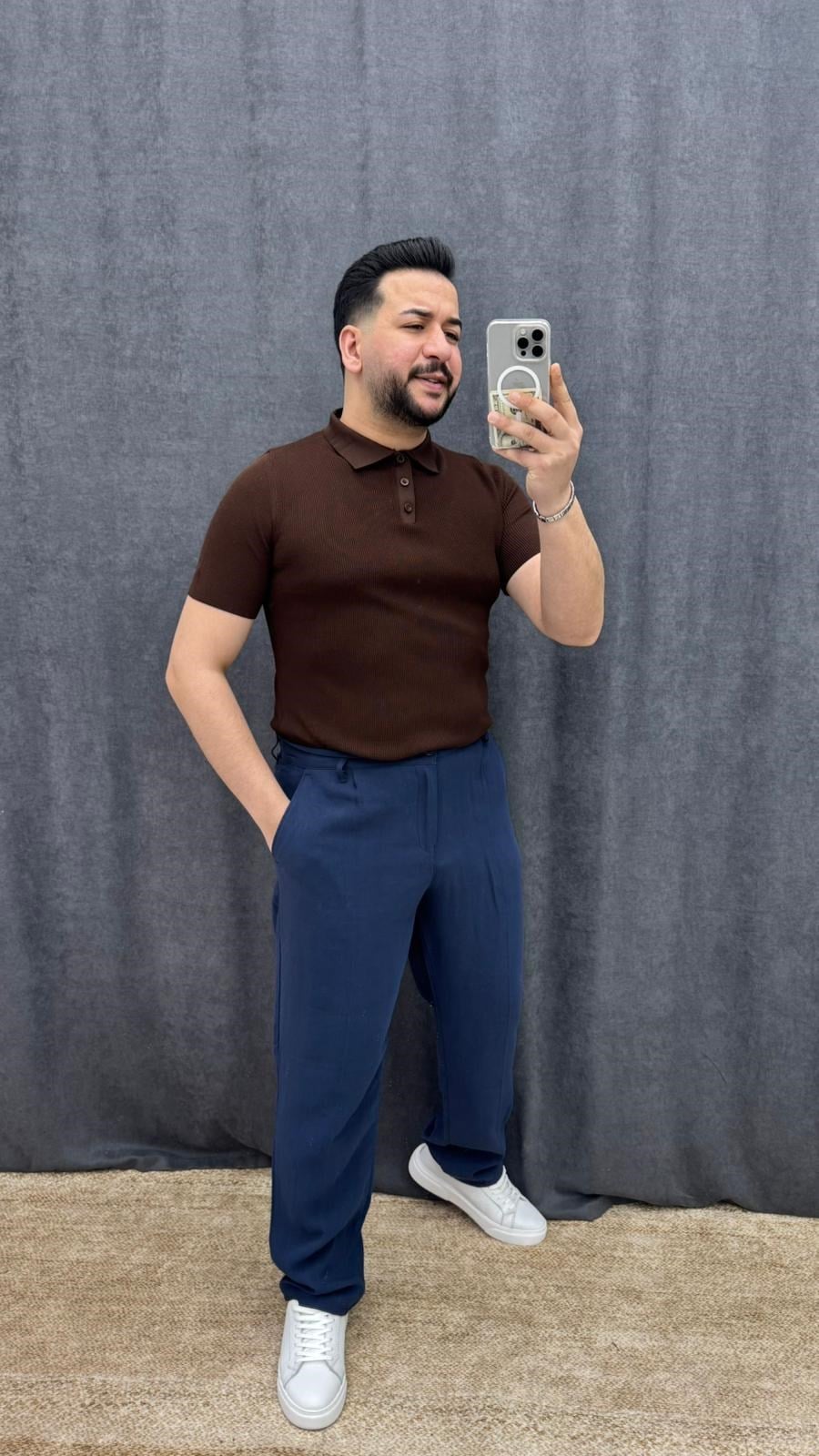 Polo Yaka Yumuşacık Basic Örme Triko Acı Kahve