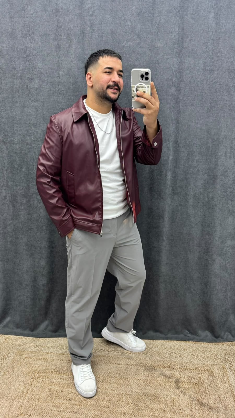 REGULAR KALIP DERİ CEKET BORDO