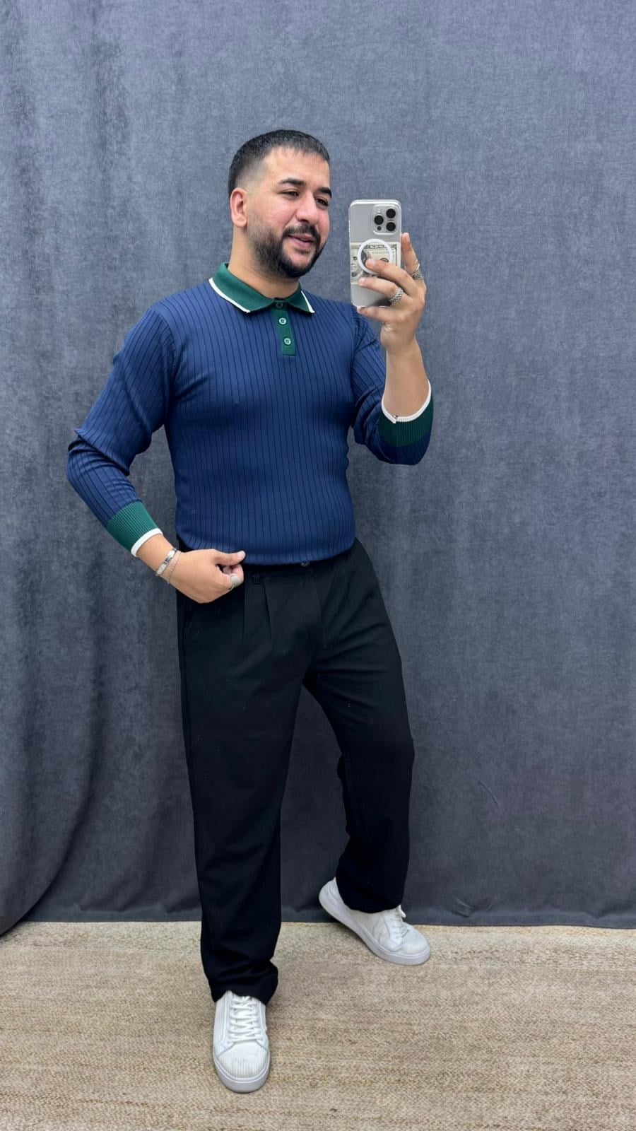 Yaka Kol Detaylı Polo Yaka Slimfit Triko Lacivert