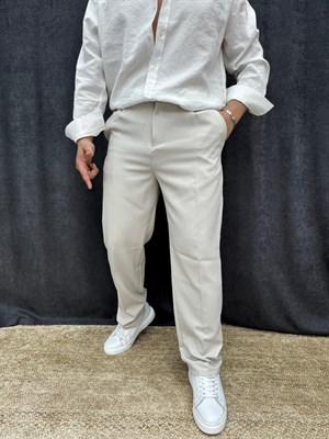 Baggy Tek Pileli Likralı Bel Lastikli Kumaş Pantolon Taş Gri