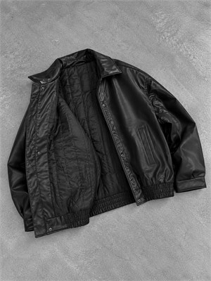 BOMBER OVERSIZE ŞİŞME DERİ MONT SİYAH