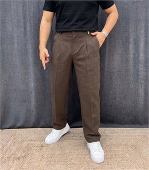 ÇİFT PİLE DETAYLI BEL LASTİKLİ BAGGY KIŞLIK KUMAŞ PANTOLON 