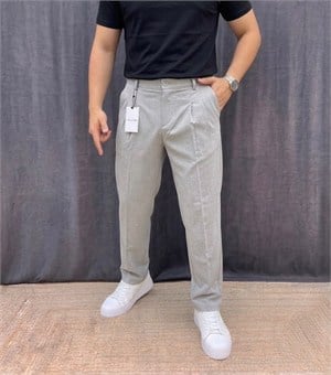ÇİFT PİLE DETAYLI BEL LASTİKLİ BAGGY KIŞLIK KUMAŞ PANTOLON GRİ