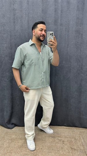 Crop Kesim Tek Cep Oversize Gömlek Yeşil