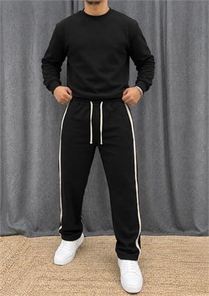 HASIR ŞERİTLİ BAGGY 3 İPLİK SİYAH EŞOFMAN 