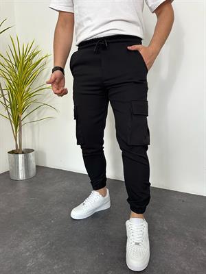 Kargo Cep Paça Lastik Jogger Pantolon Siyah