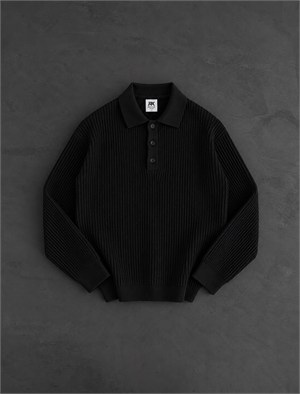 POLO YAKA FUL LİKRALI TRİKO SİYAH