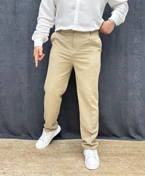 Viskon Keten Bel Lastikli Baggy Pantolon Zeytin Yeşili
