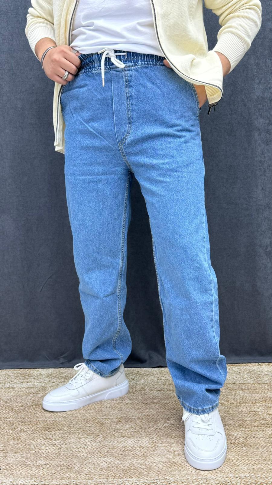 Baggy Jogger Bel Lastikli İp Detaylı Pantolon Buz Mavi