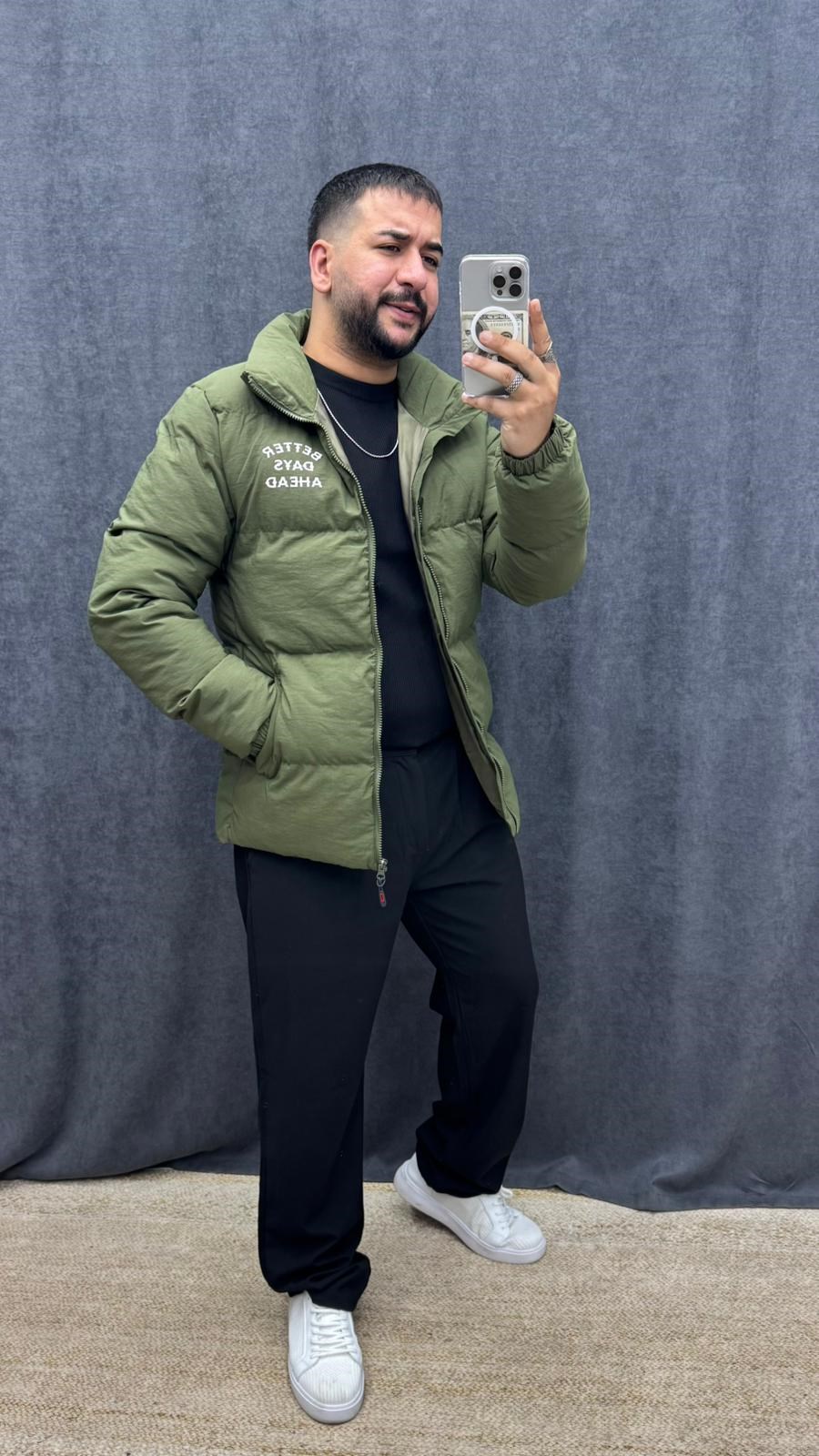 Better Days Baskılı Dökümlü Şişme Mont Haki