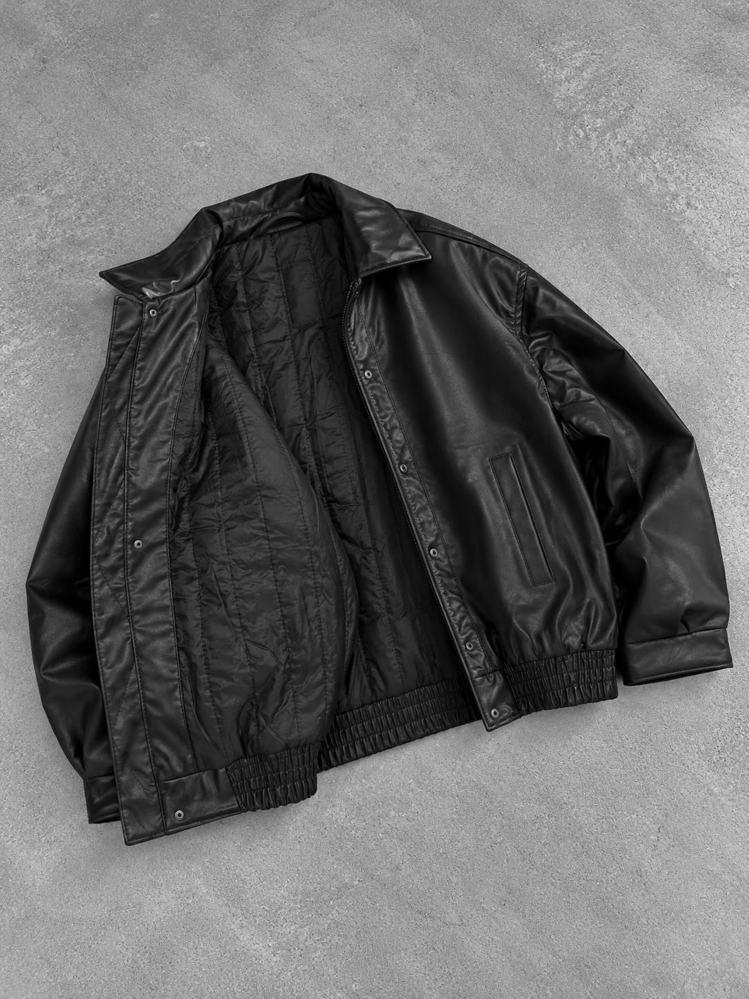 BOMBER OVERSIZE ŞİŞME DERİ MONT SİYAH