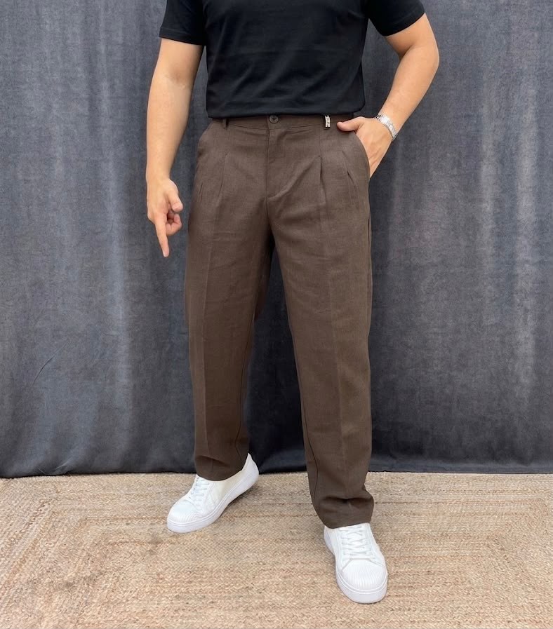ÇİFT PİLE DETAYLI BEL LASTİKLİ BAGGY KIŞLIK KUMAŞ PANTOLON 