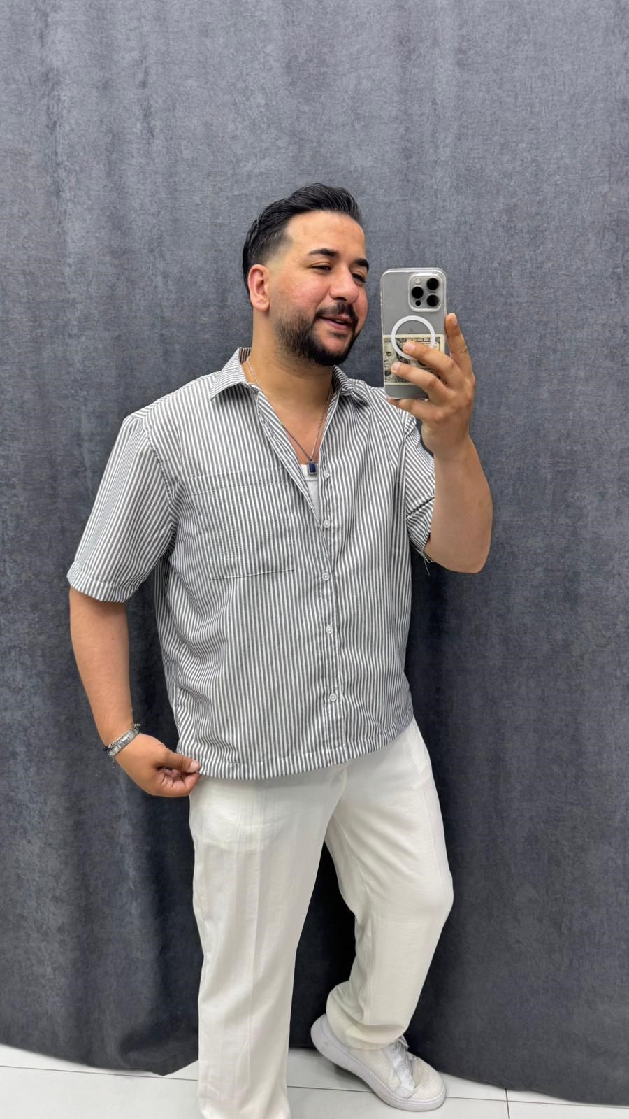 Crop Kesim Tek Cep Oversize Gömlek Siyah