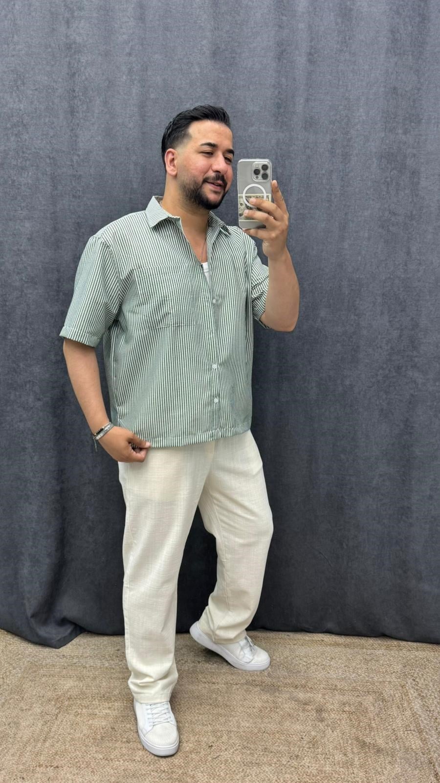 Crop Kesim Tek Cep Oversize Gömlek Yeşil