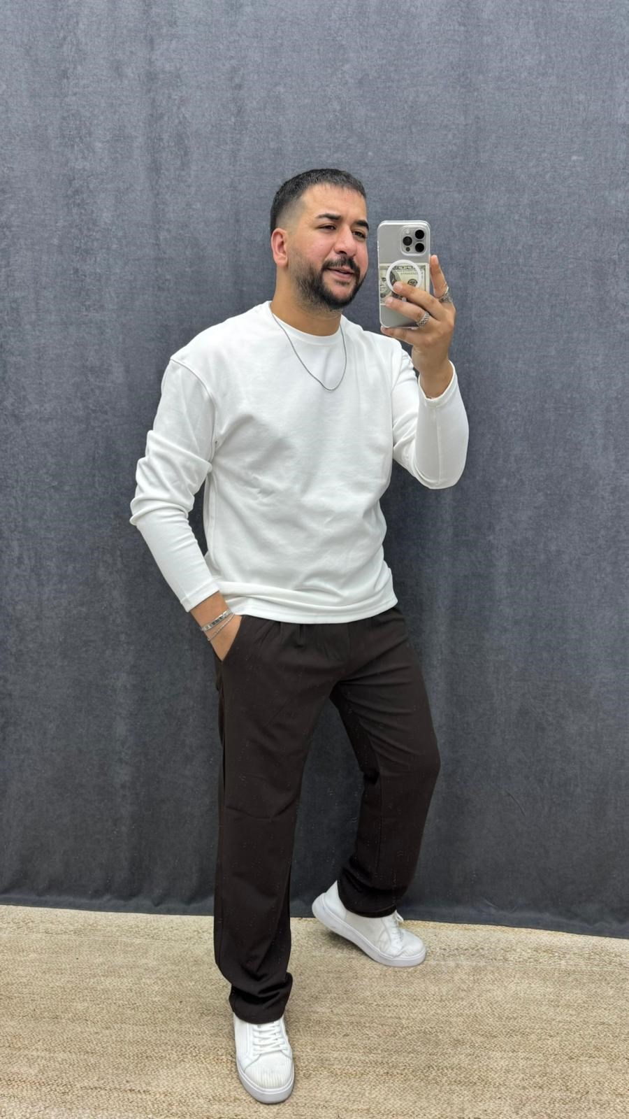 Double Face Kumaş Basic Sweat Beyaz