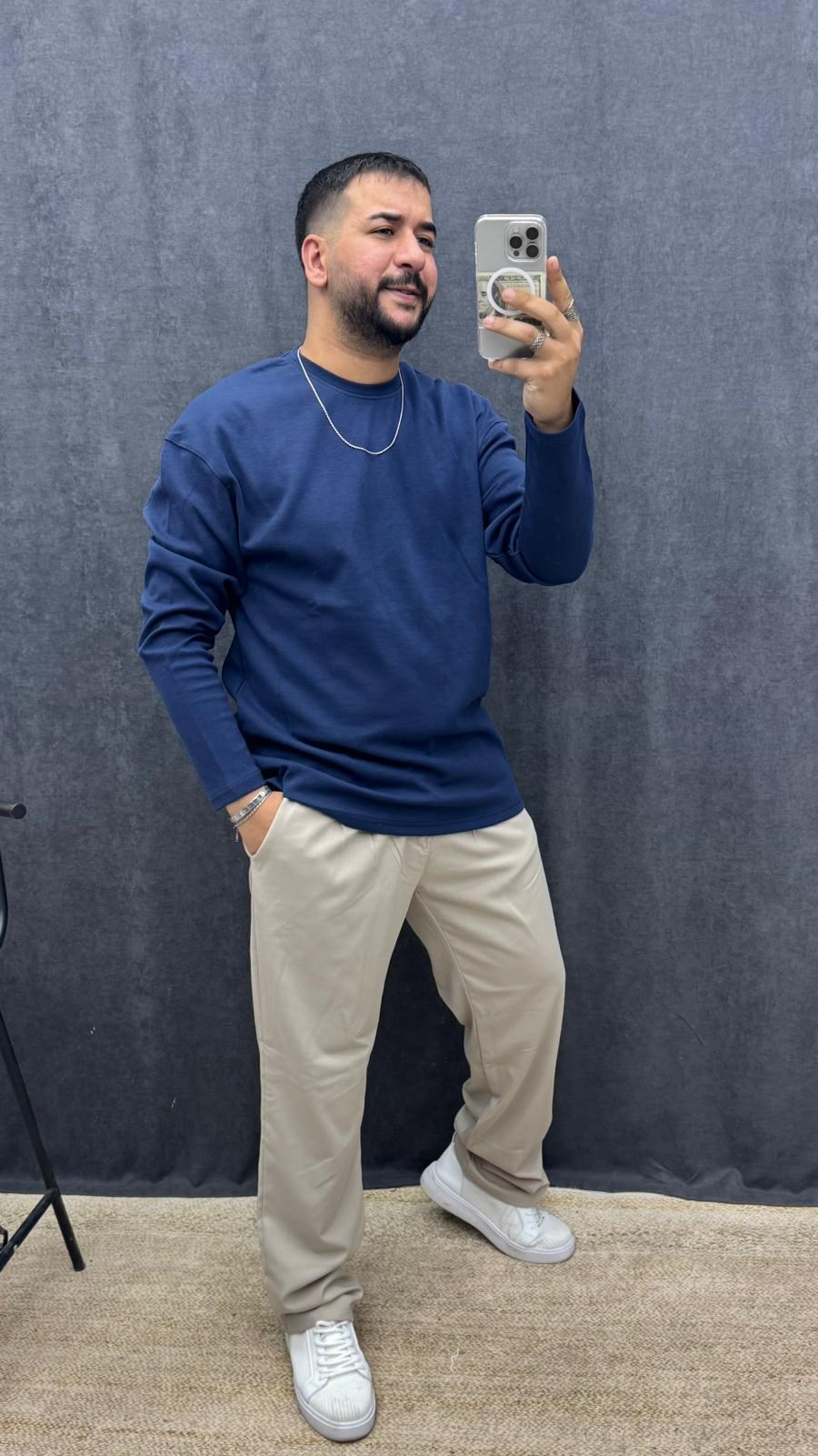 Double Face Kumaş Basic Sweat İndigo Mavi