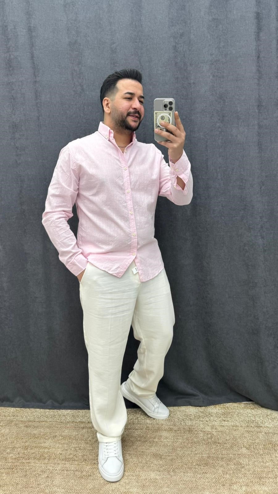 Fresh Yıkamalı Kumaş Sırt Detaylı Keten Gömlek Toz Pembe
