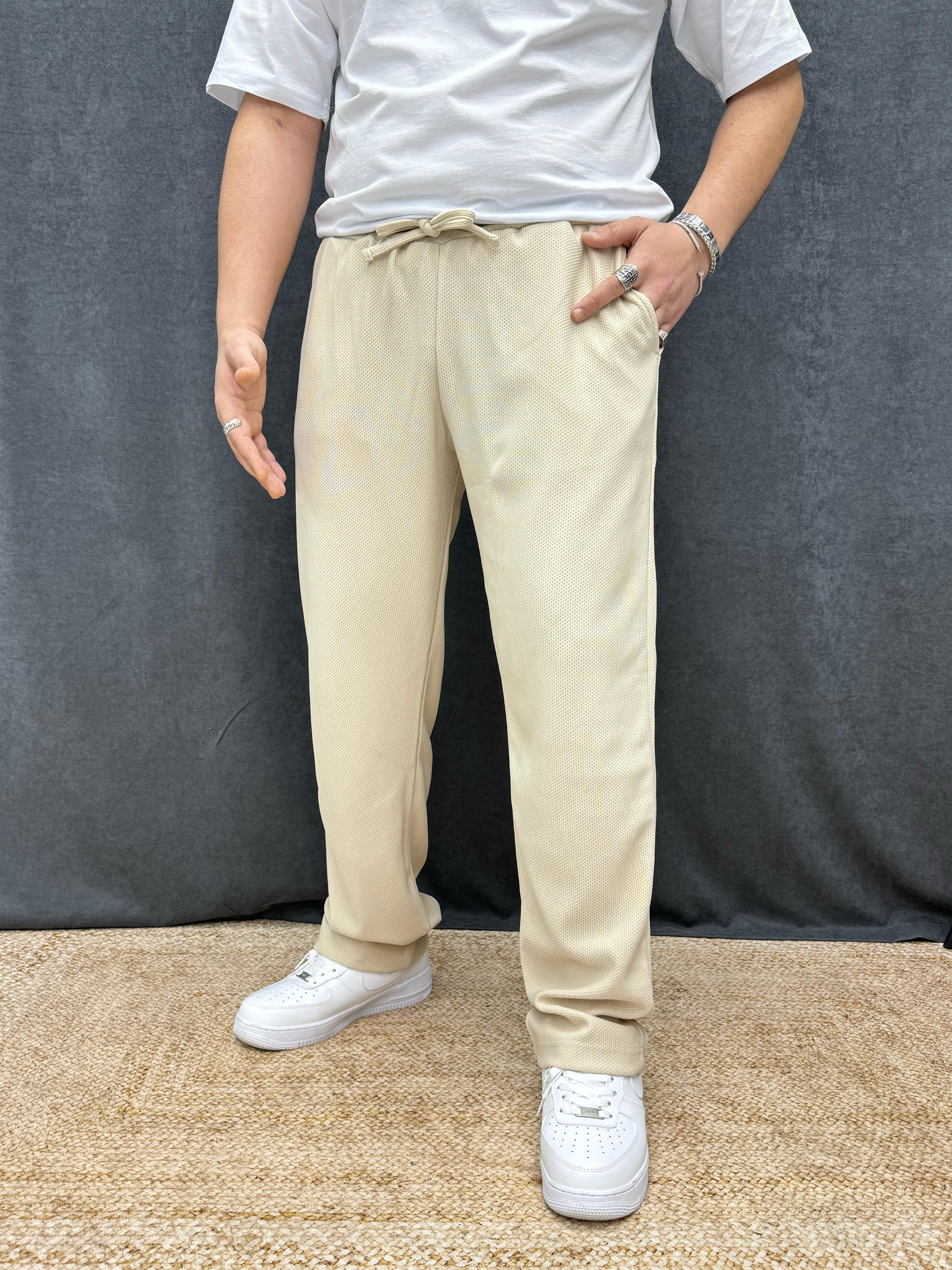 Full Likralı Jogger Baggy Pantolon Krem