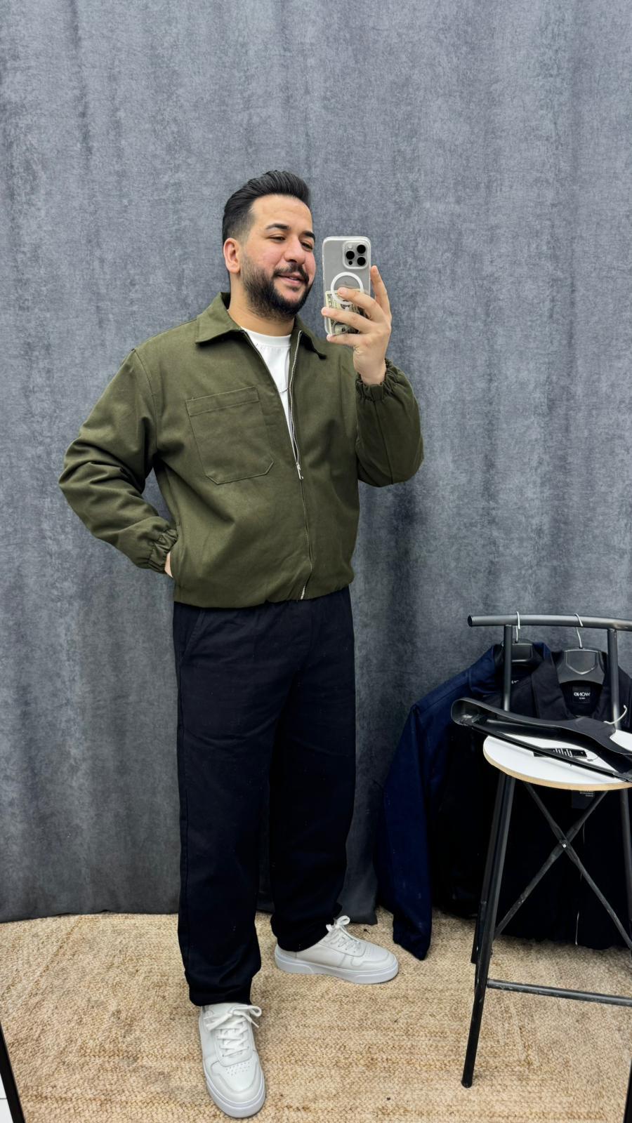 Gabardin Oversize İçi Ful Kapitone Bel Lastikli Mont Haki