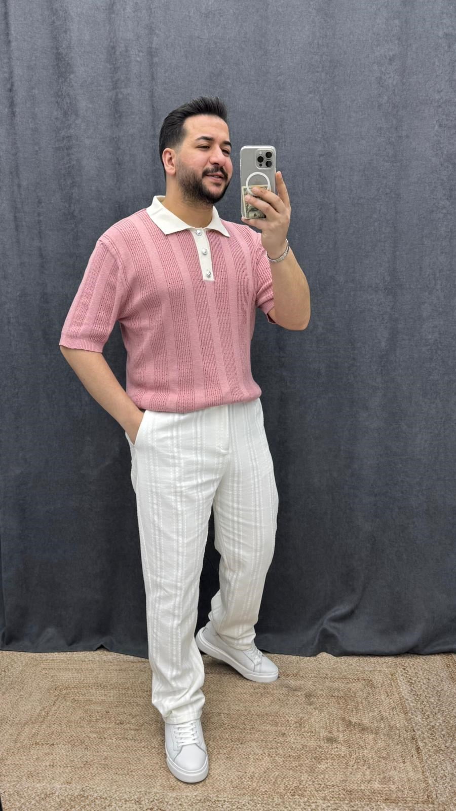 Gümüş Düğmeli Örme Yıkamalı Old Money Triko Pembe