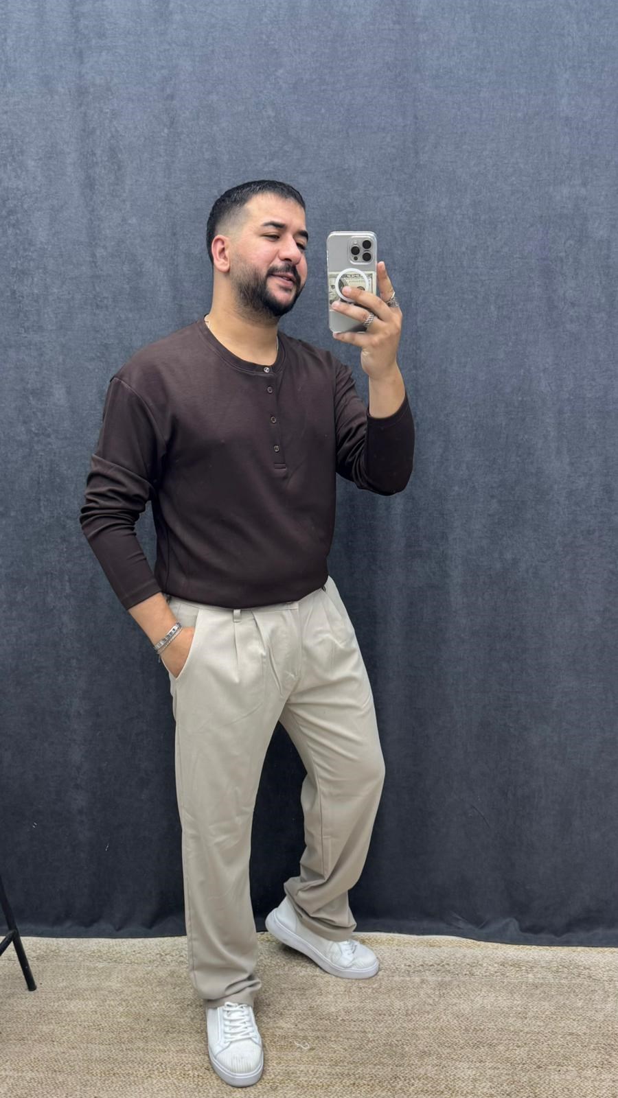 Hakim Yaka Oysh Kumaş Full Likralı Sweat Kahverengi