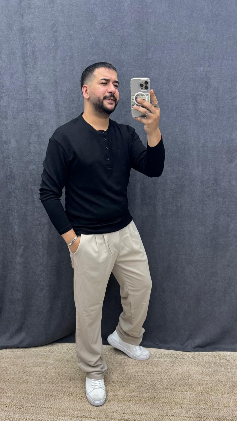 Hakim Yaka Oysh Kumaş Full Likralı Sweat Siyah