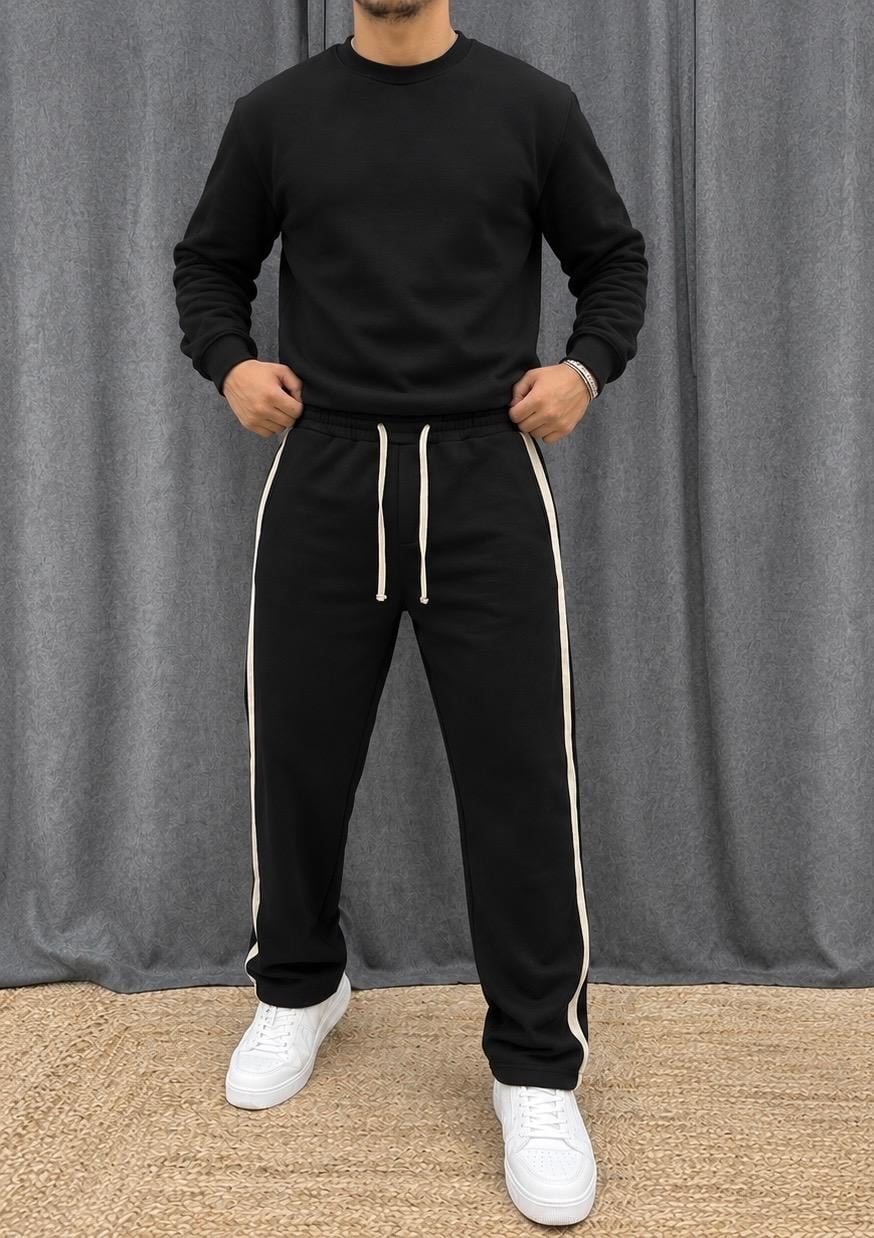 HASIR ŞERİTLİ BAGGY 3 İPLİK SİYAH EŞOFMAN 