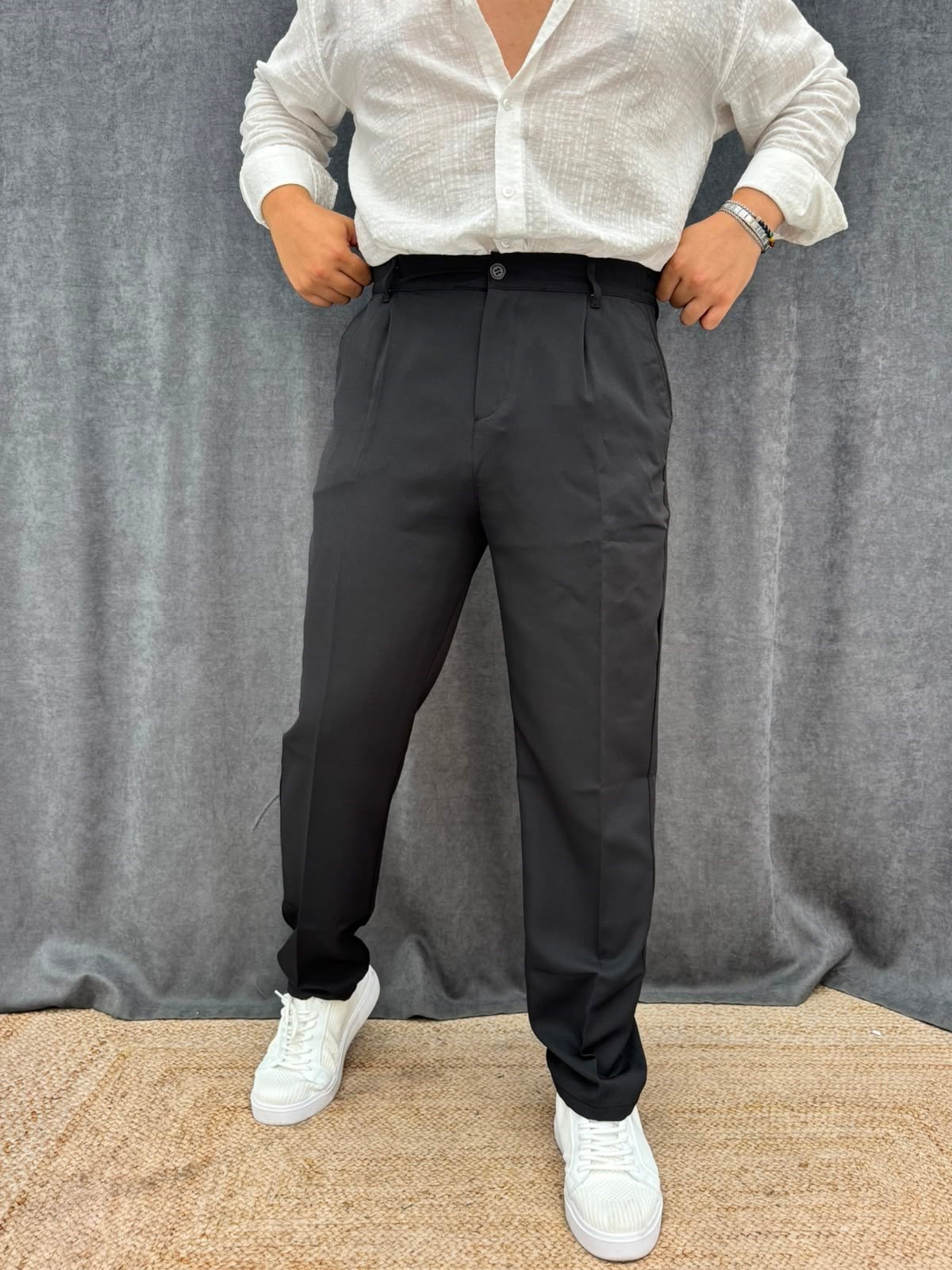 İthal Kumaş Tek Pileli Baggy Kumaş Pantolon Siyah