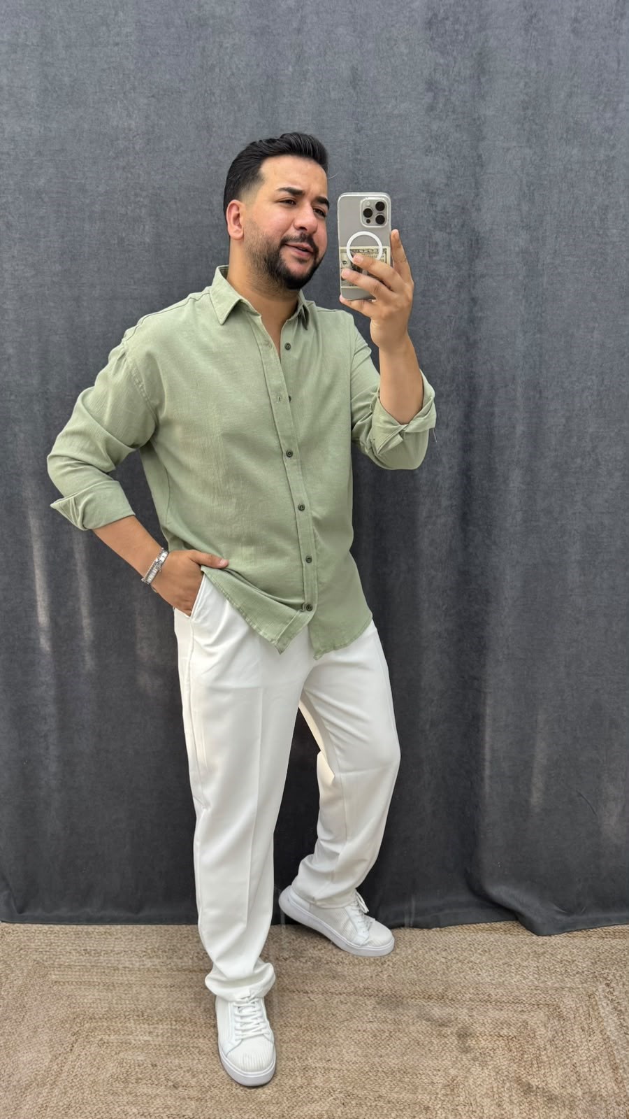 Kirinkil Kumaş Oversize Keten Gömlek Çağla Yeşili