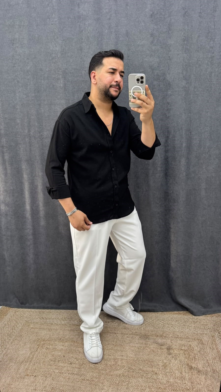 Kirinkil Kumaş Oversize Keten Gömlek Siyah