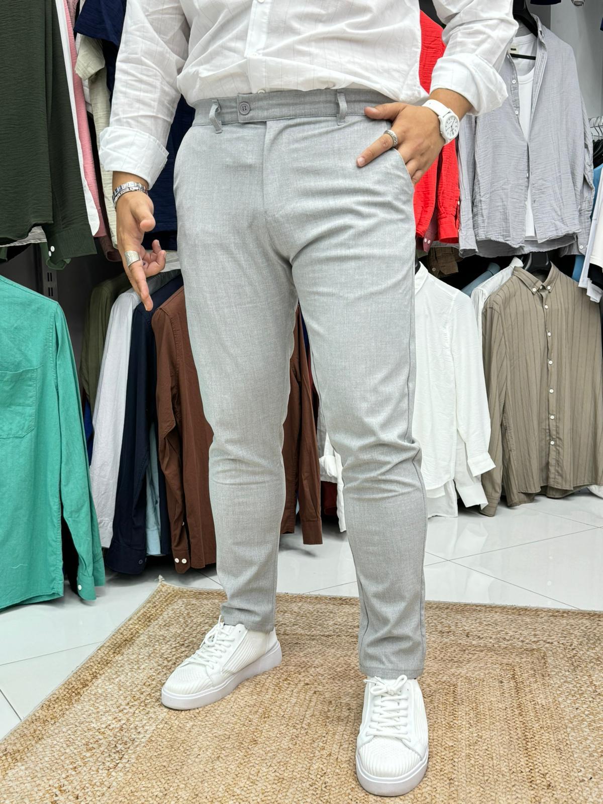 Kısa Dil Slim Fit Likralı Kumaş Pantolon Taş Gri