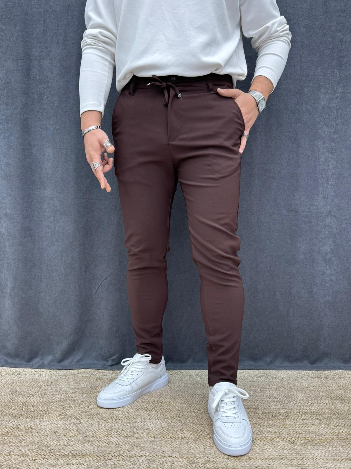 Kışlık Jogger Ful Likralı Kumaş Pantolon Acı Kahve