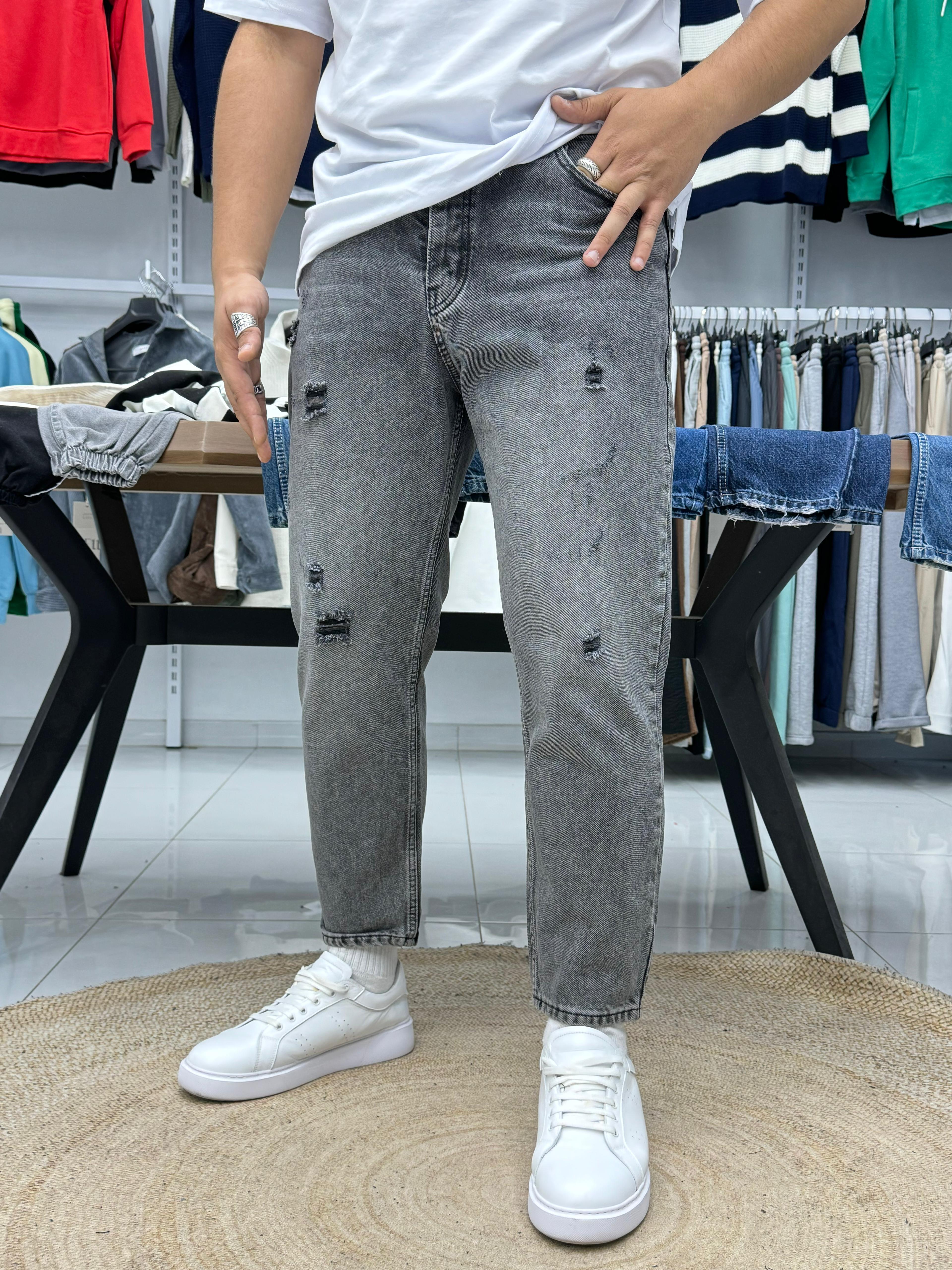 Lazer Detaylı Boyfriend Pantolon
