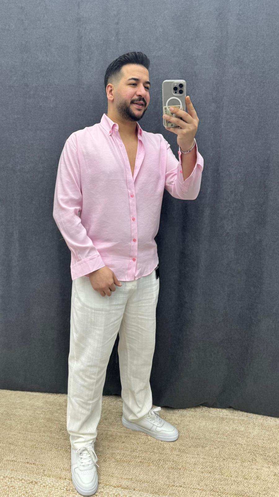 Modal Kumaş Rahat Kalıp Gömlek Toz Pembe